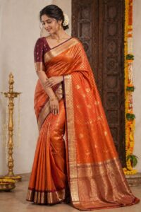 SEMI SILK BURNT ORANGE SAREE