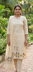OFF WHITE WARLY PRINT SALWAR MATERIAL