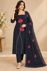 LOTUS EMBROIDERED CHANDERI SALWAR MATERIAL