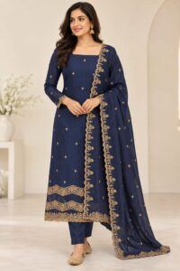 CHANDERI BUTTI WORK SALWAR MATERIAL WITH EMBROIDERED DUPATTA