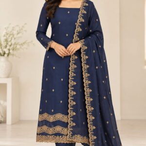 CHANDERI BUTTI WORK SALWAR MATERIAL WITH EMBROIDERED DUPATTA